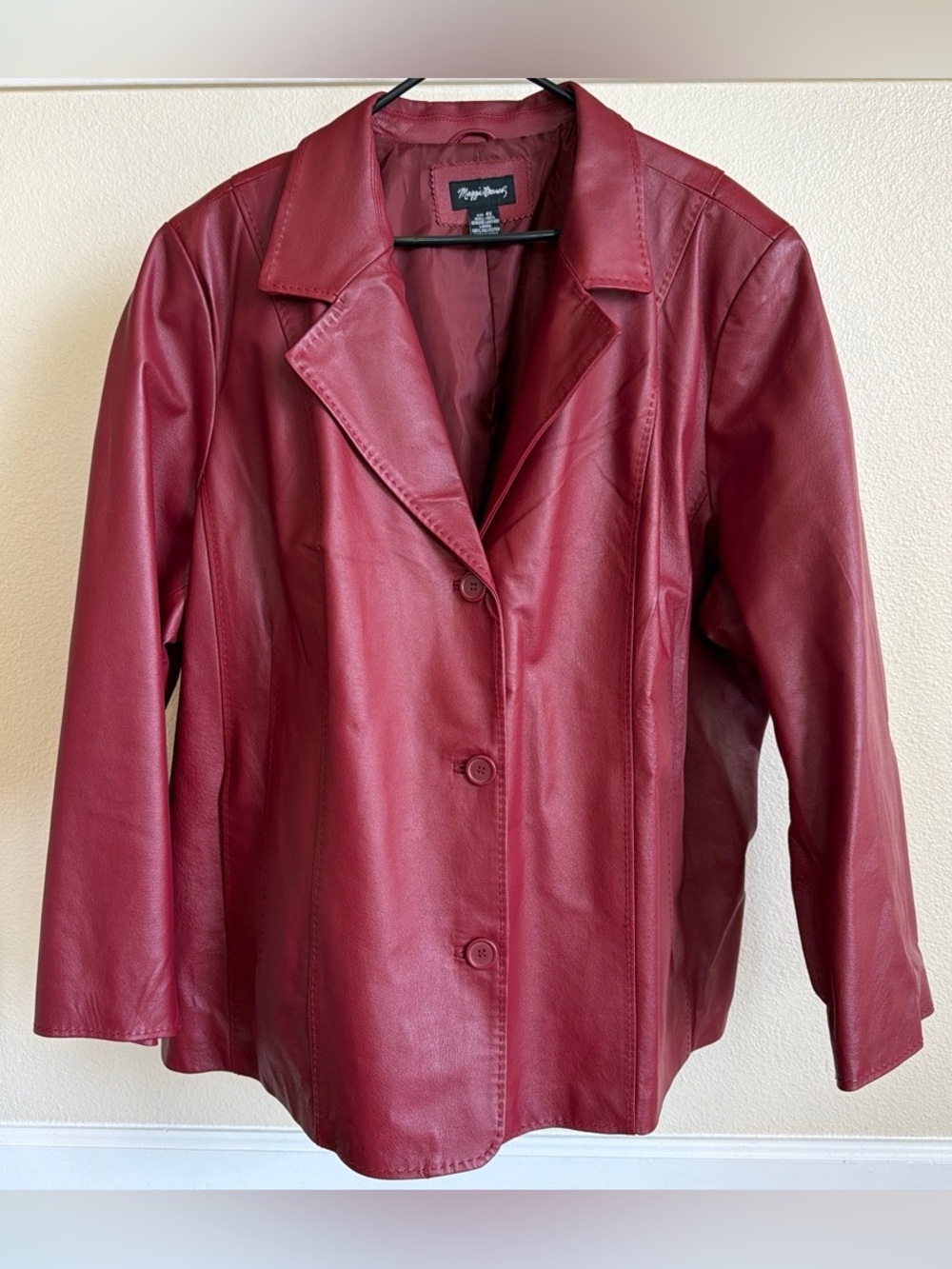 Maggie Barnes 100% Genuine Leather Crimson Red Blazer Jacket Coat - Size 4X